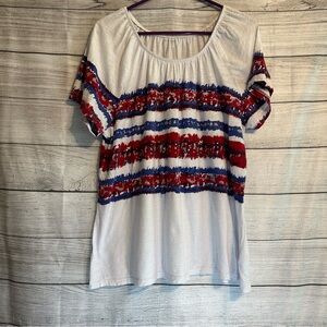 GreenSource Women's Red, White & Blue with Rhinestones Dressy-T-Shirt Top XL